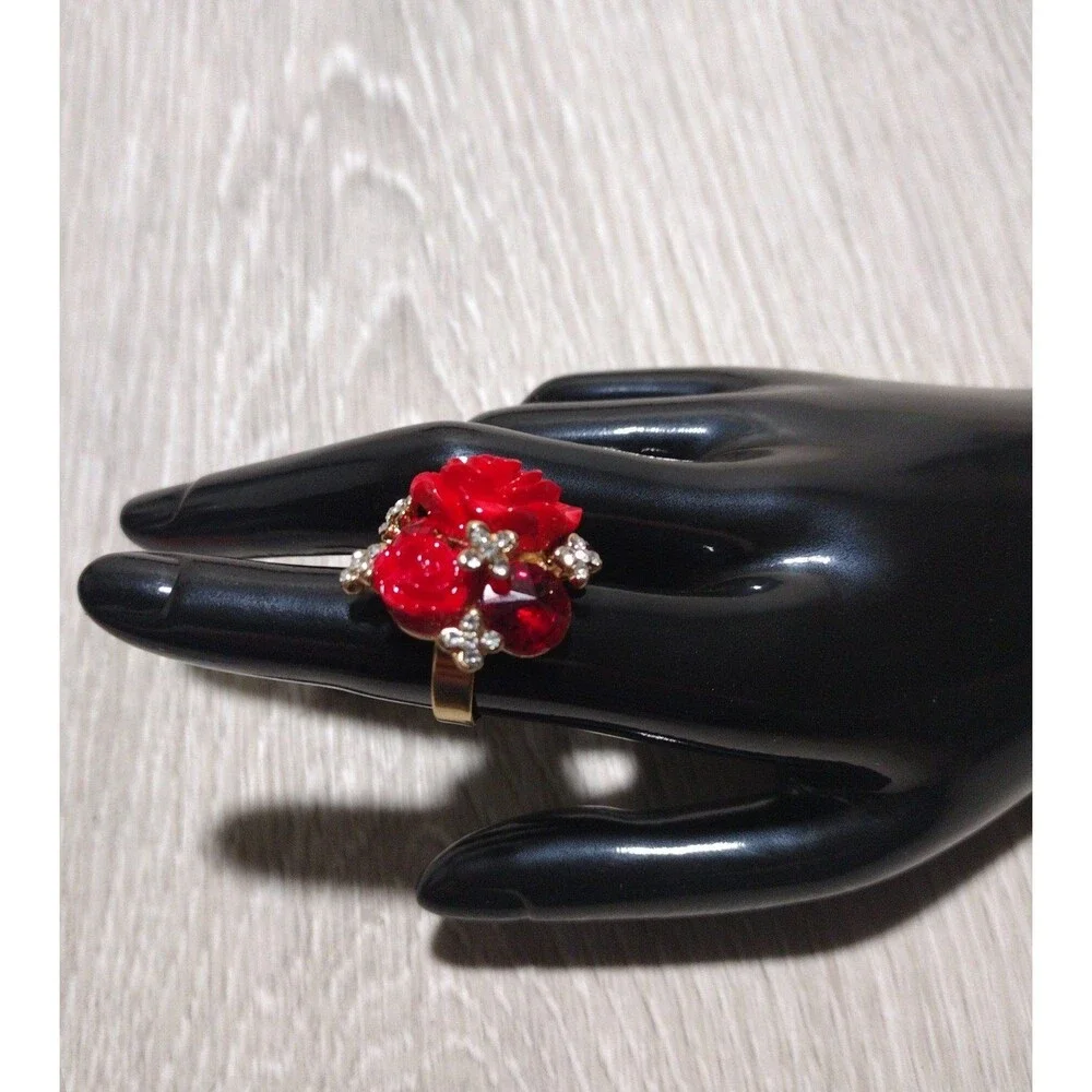 Oversize Rose - Gold Plated - Adjustable Floral Statement Ring - New